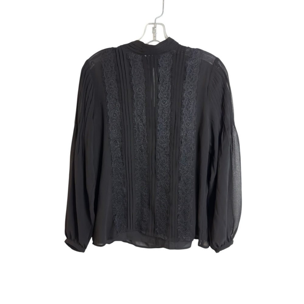 Banana Republic Black Sheer Lace Blouse Pleated Long Sleeves Size S - Picture 4 of 16